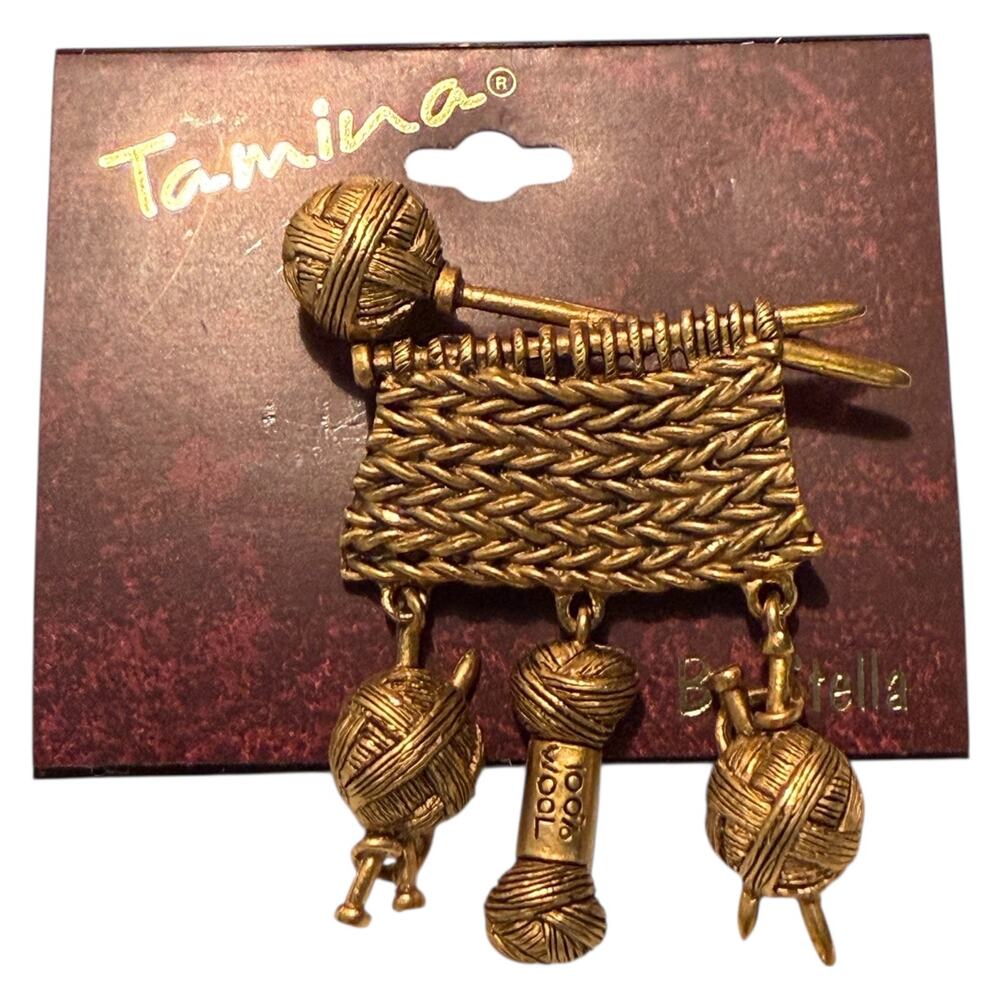 Stella Wholesale Lot 10 Gold Tone Knitting Brooch Pins Dangling Yarn Ball Bulk